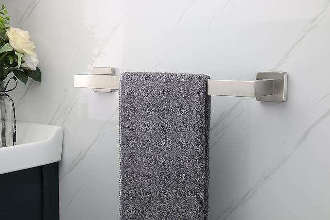 TocTen Bath Towel Rack - Square Base Thicken SUS304 Stainless Steel Towel Bar for Bathroom, Bathroom Accessories Towel Rod Heavy Duty Wall Mounted Towel Holder. (Brushed Nickel, 16)
