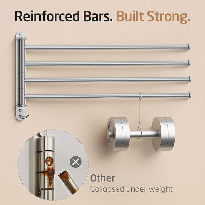 KES Extra Long Swivel Towel Bar 19.5" 4-Arm, Swing Out Towel Rack for Bathroom Wall, Hand Towel Holder for Multiple Towels, SUS304 Stainless Steel Brushed Finish, A2103S4L50-2