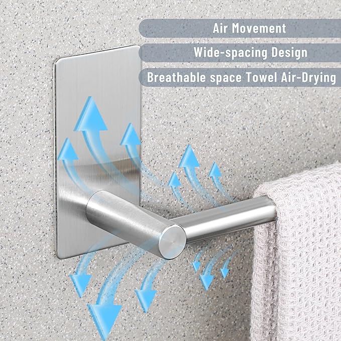 Alise Adhesive Towel Bar, 12 Inch Towel Racks for Bathroom SUS 304 Stainless Steel,Bathroom Towel Holder No Drill, Strong Self Adhesive Towel Bar, Brushed Nickel