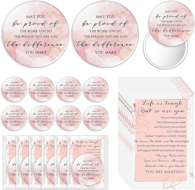 Cinnvoice 25 Sets Pink Inspirational Mini Compact Mirror Bulk for Women Small Portable Round Purse Mirrors Employee Appreciation Gift for Graduation Party Favors Coworker Nurse (May You)