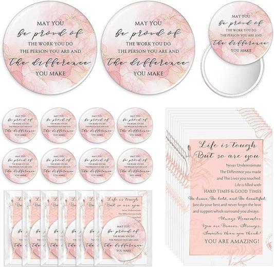 Cinnvoice 50 Sets Pink Inspirational Mini Compact Mirror Bulk for Women Small Portable Round Purse Mirrors Employee Appreciation Gift for Graduation Party Favors Coworker Nurse (May You)