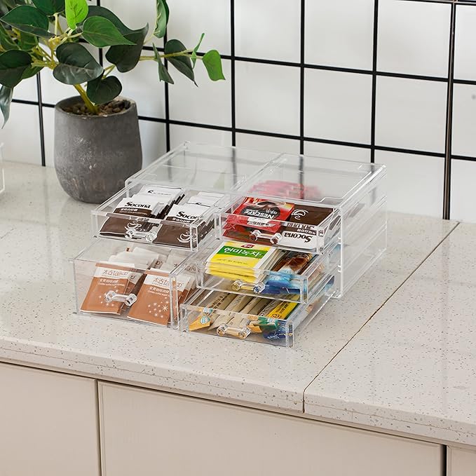 Cq acrylic 1 Pack Clear Desk Organizer With Drawers,Stackable 5 Drawers Skincare Organizer,Cute Skin Care Organizers for Vanity Hair Clip,Jewelry,Beauty Product Desk and Makeup Organizers Countertop