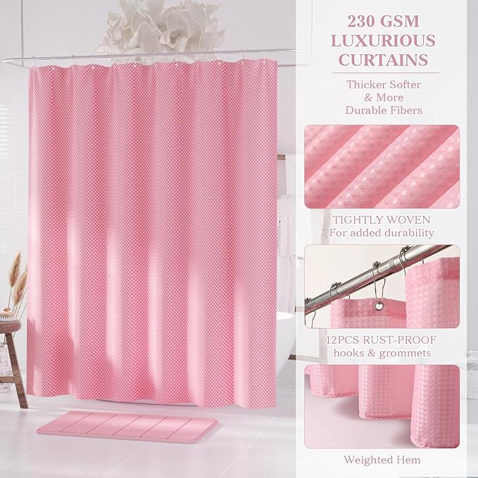 Light Pink Bathroom Accessories Set - Bathroom Sets, 25PC Bath Accessory Set, Bathroom Sets with Push Top Trash Can, Shower Curtain and Rugs, Toilet Brush, Trash Can & Soap Dispenser