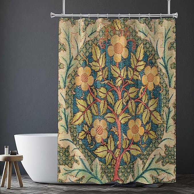 William Morris Botanical Art Shower Curtain,Vintage Famous Floral Shower Curtain Set 72""×72"" Inch, Style-5