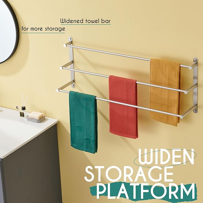 KOKOSIRI Bath Towel Bars 32'' Bathroom 3-Tiers Ladder Towel Rack Wall Mount Towels Shelves Stainless Steel, Brushed Nickel, B5002BR-L32