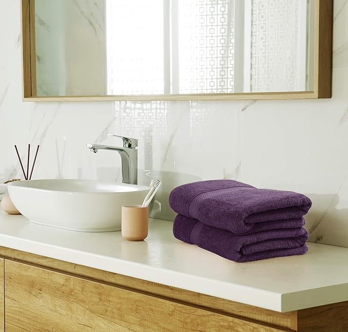 Utopia Towels 8 Piece Luxury Towel Set – Majestic Plush, Super Absorbent & Quicker-to-Dry, Thick 100% Ring Spun Cotton Towels for Bathroom, Spa & Hotel – 2 Bath, 2 Hand, 4 Washcloths, Plum
