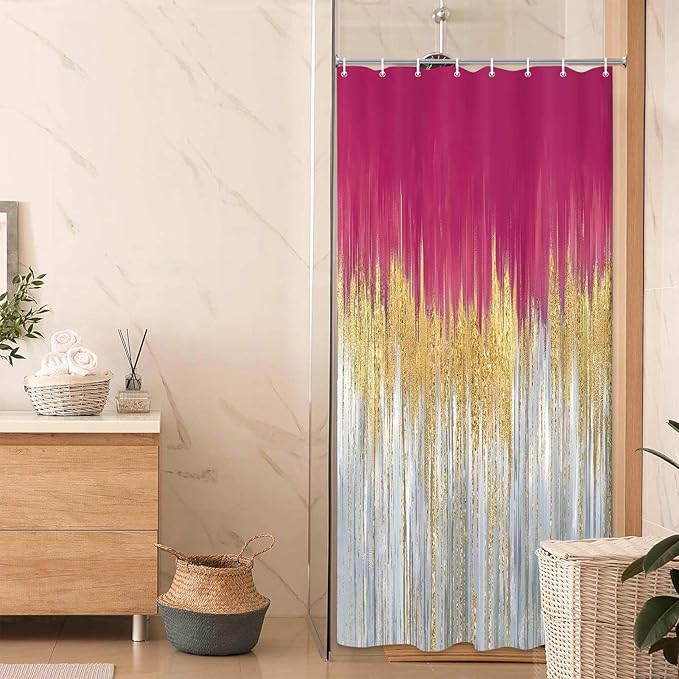 JAWO Pink Abstract Shower Curtain Set - Premium Quality Heavy Duty Pink Modern Farmhouse Vintage Shower Curtain Bohemian Bathroom Decor, Waterproof & Washable Curtains with Hooks
