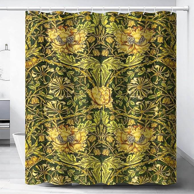 Retro Flower Shower Curtains William Morris Vintage Country Boho Flower Art Print Shower Curtains 66""×72"" Inch, Style-3