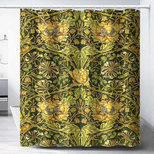 Retro Flower Shower Curtains William Morris Vintage Country Boho Flower Art Print Shower Curtains 66""×72"" Inch, Style-3
