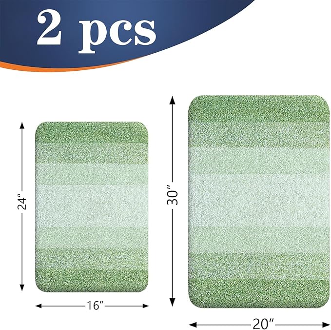 OLANLY Bathroom Rug Set 2 Piece, Soft Absorbent Microfiber Bath Rug Set, Non-Slip, Machine Wash Dry, Plush Shaggy Bath Mats for Bathroom (30"x20"+24"x16", Sage Green)