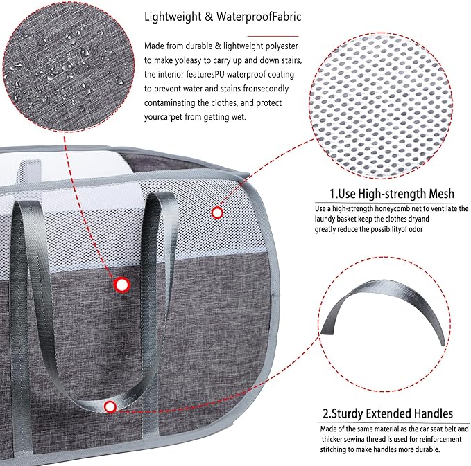 pop-up laundry basket???with Durable Handles collapsible Mesh laundry Hamper,Easy to Open and Fold,Premium Cationic Fabric?€? (Cationic Gray)?€??€?