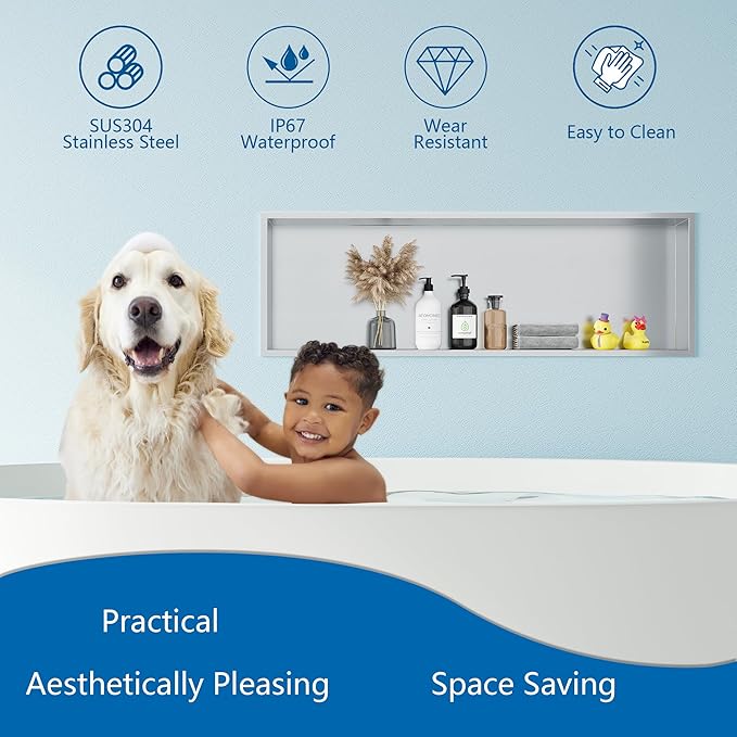 Neodrain Shower Niche, Insert Bathroom Storage Shower Shelf, Stainless Steel Recessed Wall Niche No Tiled Recessed Cabinet Waterproof for Shower Storage(Brushed,36"x12")