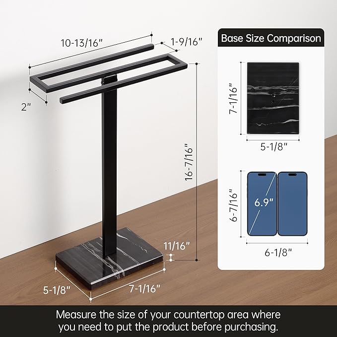 KES Hand Towel Holder Stand, Countertop Towel Stand with Black Marble Base, S-Shape Hand Towel Holder Freestanding for Bathroom 18/8 Stainless Steel All Black, BTH223-BBK