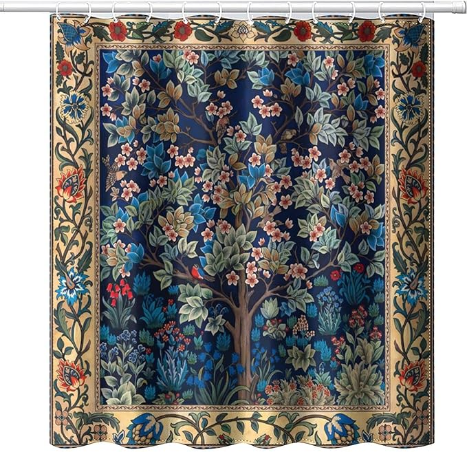 Boho Shower Curtains William Morris Art Retro Design Flower Trees Pattern Printed Shower Curtains 72""×84"" Inch, Style