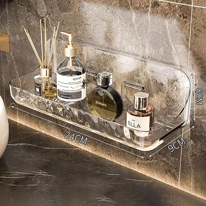 1 Large & 1 Small Acrylic Wall Mounted Storage Organizer, Transparent Bathroom Adhesive, Drill-Free Wall Design with Self-Adhesive Tape, for Bathroom, Vanity & Countertop