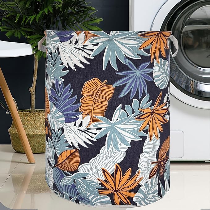 Merdes 19.7?€??€? Waterproof Foldable Laundry Hamper, Dirty Clothes Laundry Basket, Linen Bin Storage Organizer for Toy Collection (Plant Leaf)