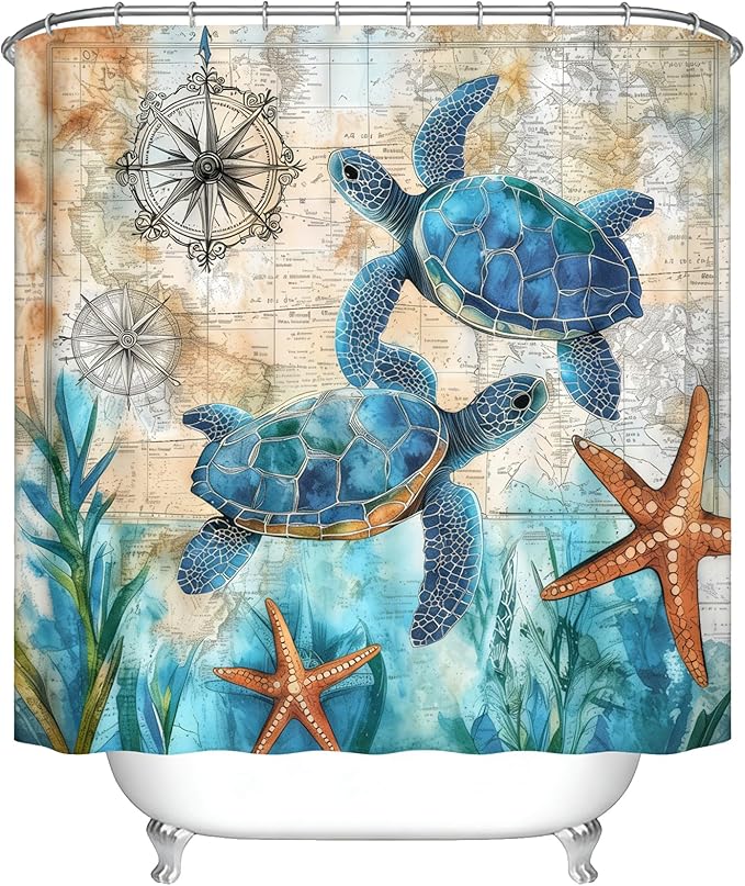 Dreamrflove Turtle Shower Curtain Nautical Ttheme Ocean Bathroom Decor Tropical Sea Beach Summer Shower Curtain for Bathroom 72x72 Inch Proof Polyester Insulated Home Decor