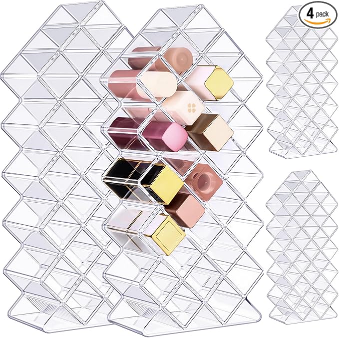 Hoolerry 4 Pack Acrylic Lipstick Holder Organizer 112 Slots Clear Lip Gloss Holder Organizers Stackable Lipsticks Tower Lipstick Case Display Stand Storage Box for Makeup Cosmetic Vanity(Fish Shape)