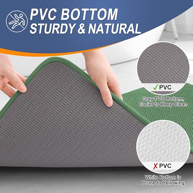 OLANLY Thick Memory Foam Bath Mat Rug 59x20, Extra Soft Absorbent Bathroom Rug, Quick Dry Bath Mats, Non-Slip, Machine Washable Carpet for Bathroom, Tub and Shower, Home Decor Accessories, Olive Green