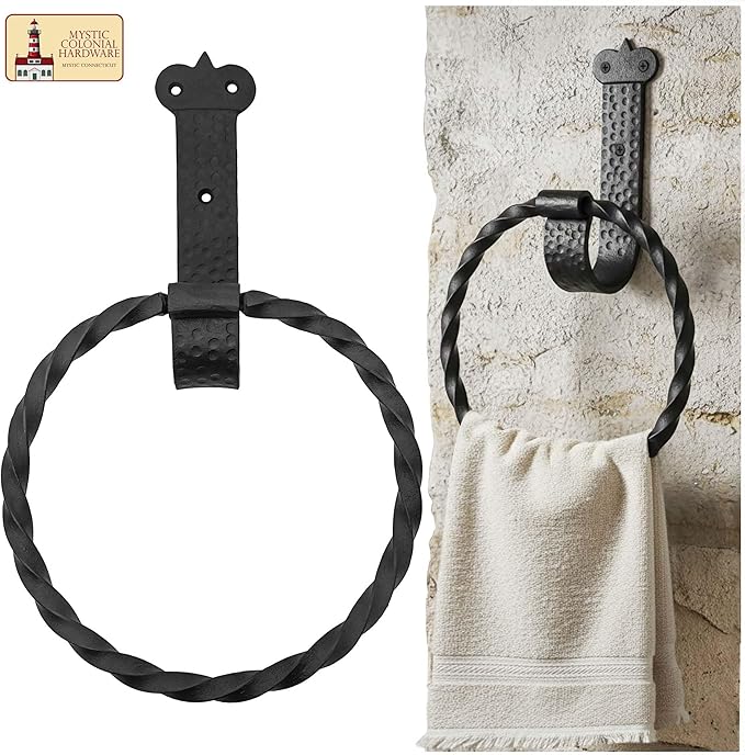 Mystic Colonial Cast Iron Towel Bar Rustic Wall Mounted Metal Rack for Bathroom, Kitchen, or Entryway � Black Heavy-Duty Towel Holder (7.3"", Victorian Wall Mounted)