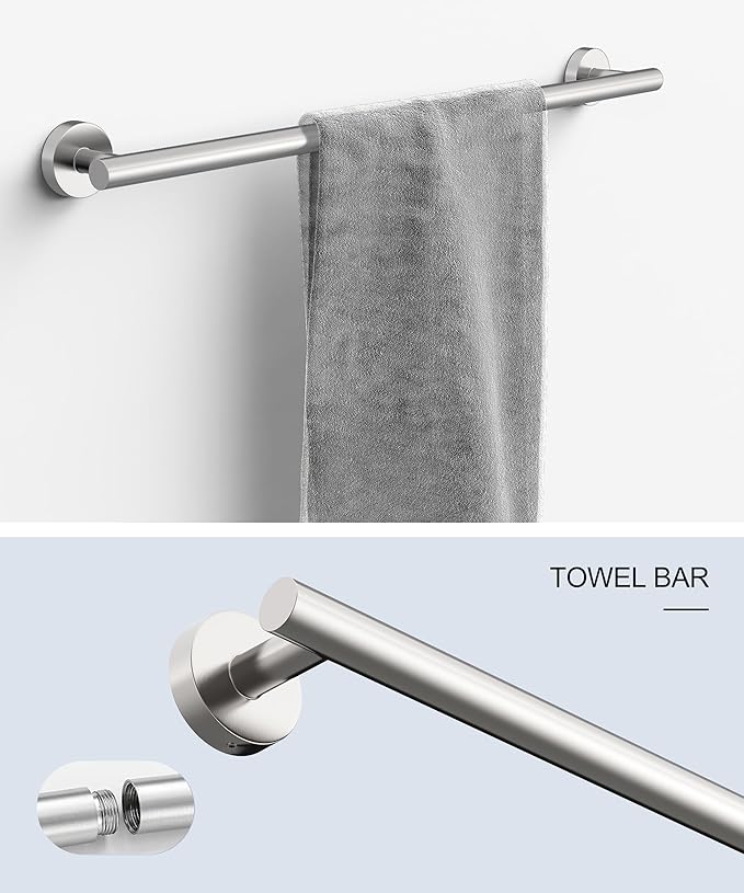 Brushed Nickel Bathroom Hardware Accessories Set 5 Pcs SUS304 Stainless Steel 26 Inch Hand Towel Bar Toilet Paper Holder Towel Ring Robe Towel Hooks Wall Mounted by HOMEMYSTIQUE