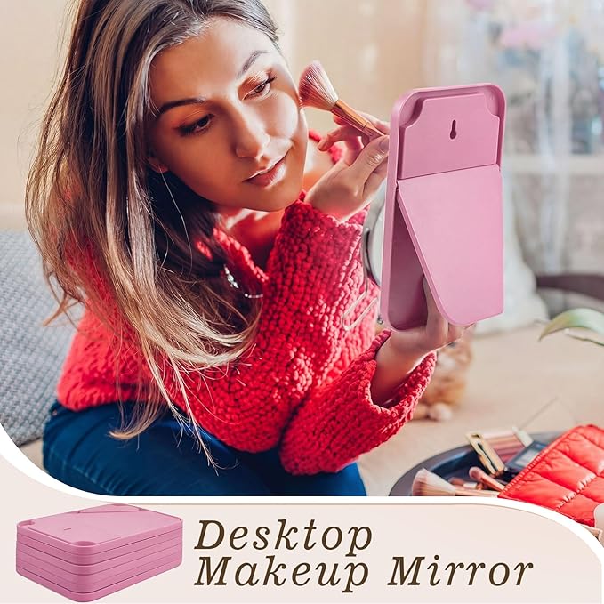 Cinnvoice 12 Pack Desktop Makeup Mirror Bulk 90° Adjustable Portable 8" Vanity Table Mirror with Stand, Folding Travel for Makeup Party Spa Party, Women, Cosmetics Personal Beauty (Pink)