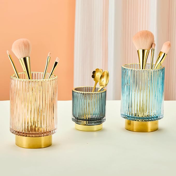 Makeup Brush Holder Organizer,Toothbrush Holders,Desk Pen Pencil Holder,Multifunctional Vintage Glass Brush Cup(A3-21-US)