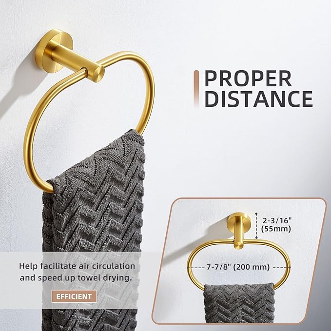 Angle Simple Towel Ring Brushed Dark Gold, SUS 304 Stainless Steel Swivel Hand Towel Holder for Bathroom Wall Mount