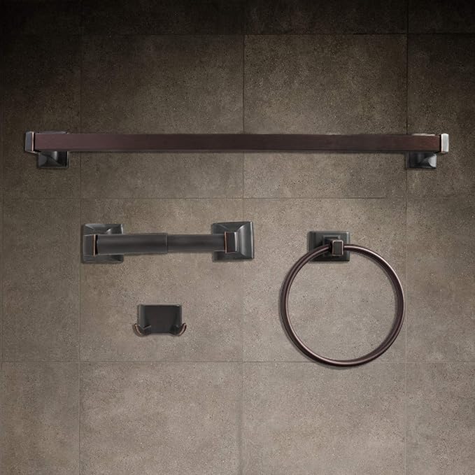 SENTO CELLAR Classic Bathroom Accessories Set, Heavy Duty Metal Bath Hardware Set Wall Mounted, Includes Robe Hook, Standard Toilet Paper Holder, Towel Ring, 24” Towel Bar (4-Piece, Oil-Rubbed Bronze)