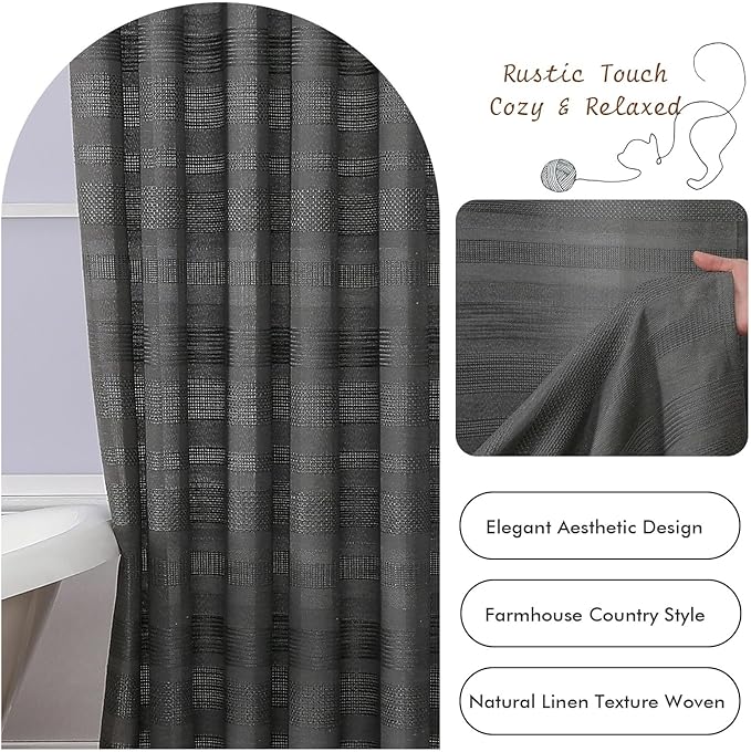 OVZME Boho Shower Curtain 72 Inch Long, Modern Farmhouse Rustic Striped Tassel Fabric Shower Curtain for Bathroom, Heavy Duty Vintage Country Bathroom Decoration, 72Wx72L Inches, Charcoal Grey