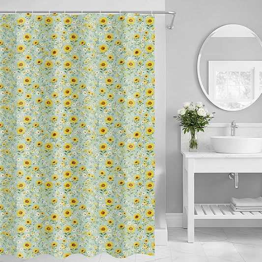Boao Floral Shower Curtain Linen Farmhouse Cottagecore Spring Shower Curtain Boho Rustic Wildflowers Water Repellent for Bathroom Farmhouse 72" W x 72" L(Sunflower)
