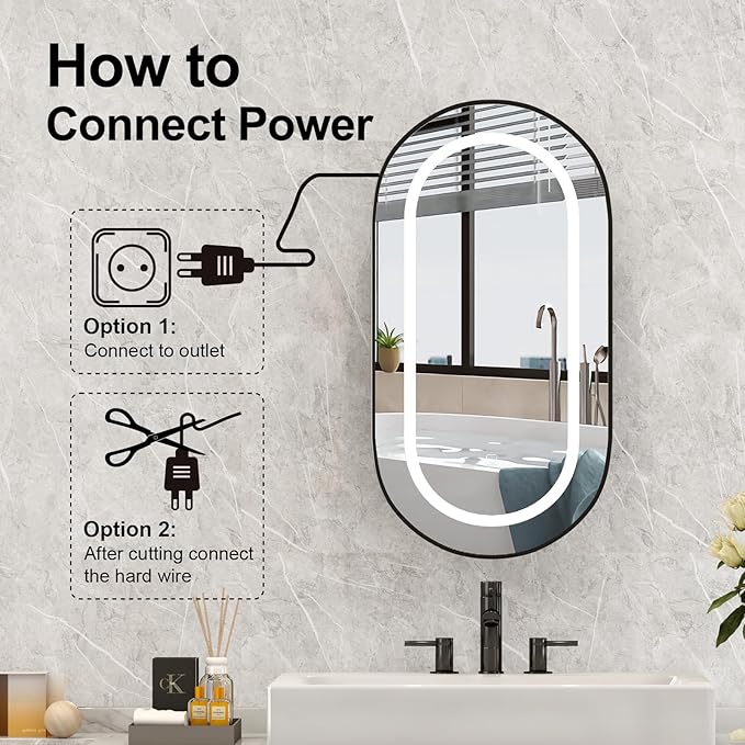 Led Oval Medicine Cabinet Mirror for Bathroom,Oval Recessed Black Medicine Cabinet with Mirror,3 Color Adjustable,Lighted Bathroom Cabinet with Storage Wall Mounted,16x31Inch