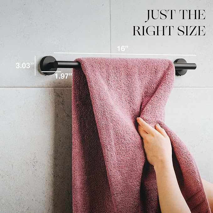 Marmolux Acc - 16" Matte Black Towel Bar for Bathroom - Hand Towel Holder Towel Rod - Bathroom Towel Racks - Towel Hanger Heavy Duty Wall Mount Bathroom Hardware Stainless Steel - Bathroom Accessories