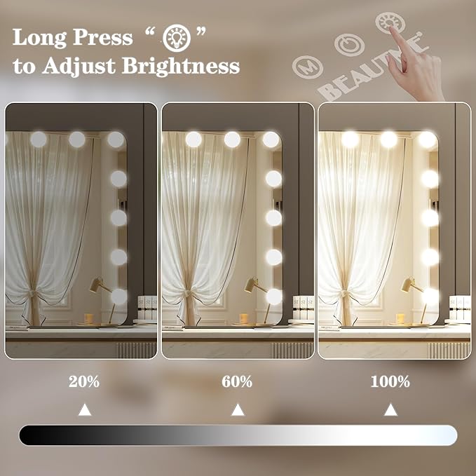 BEAUTME Large Vanity Mirror with Lights, 36''×24'' Makeup Mirror, Light up Mirror with 16 Dimmable LED Lights and 10X Magnification, 3 Lighting Modes, Touch Control