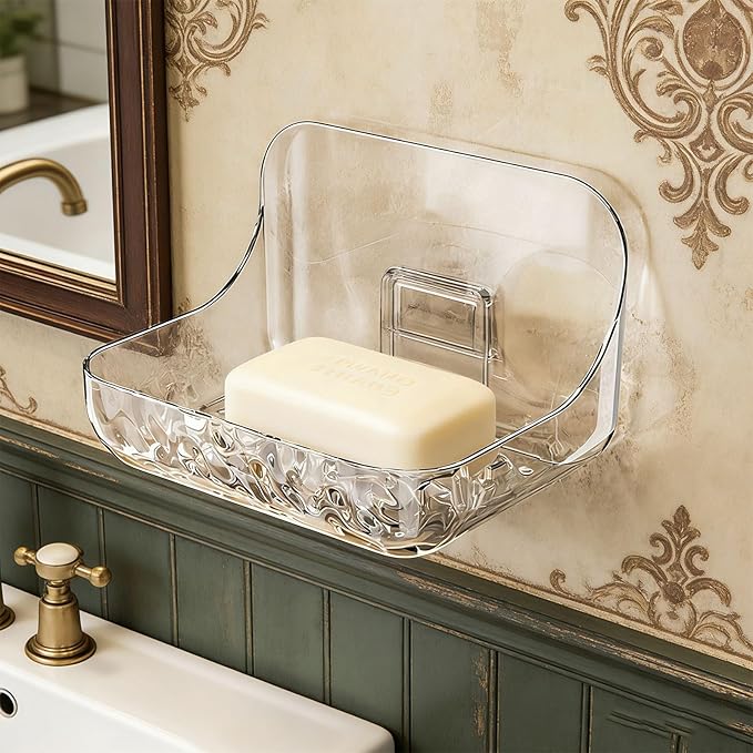 1 Large & 1 Small Acrylic Wall Mounted Storage Organizer, Transparent Bathroom Adhesive, Drill-Free Wall Design with Self-Adhesive Tape, for Bathroom, Vanity & Countertop