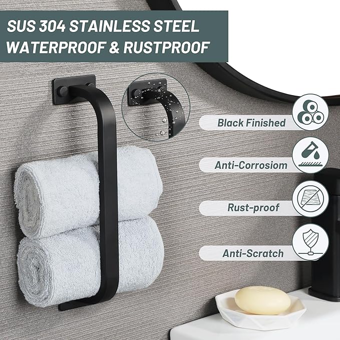 2Pack Bathroom Towel Bar, 10 inch Towel Racks for Bathroom Wall Mounted, SUS304 Stainless Steel Heavy Duty Towel Holder Bathroom Accessories Modern Home Decor, Matte Black Finished