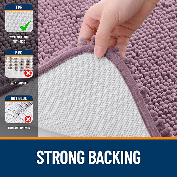 OLANLY Bathroom Rugs 45x27, Extra Soft Absorbent Chenille Bath Rugs, Rubber Backing Quick Dry, Machine Washable Bath Mats for Bathroom Floor, Tub and Shower, Home Decor Accessories, Deep Plum