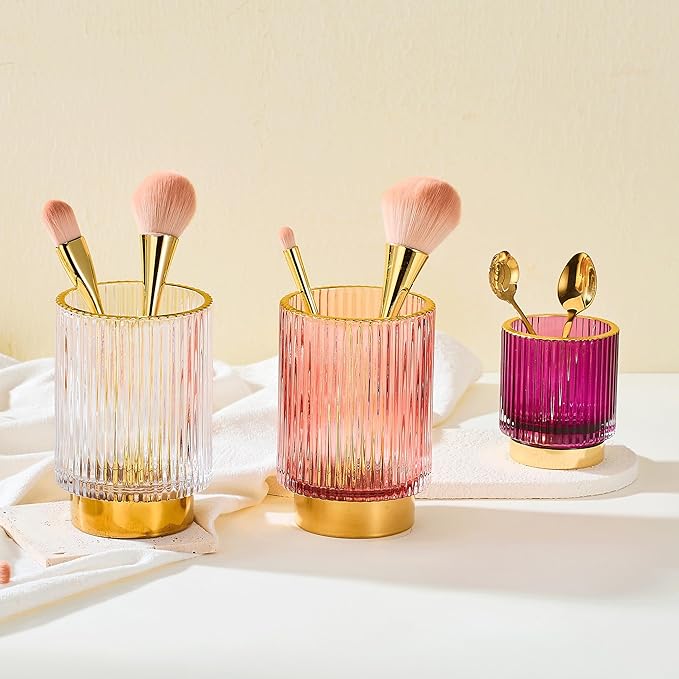 Makeup Brush Holder Organizer,Toothbrush Holders,Desk Pen Pencil Holder,Multifunctional Vintage Glass Brush Cup（L/White/A3-9-US）