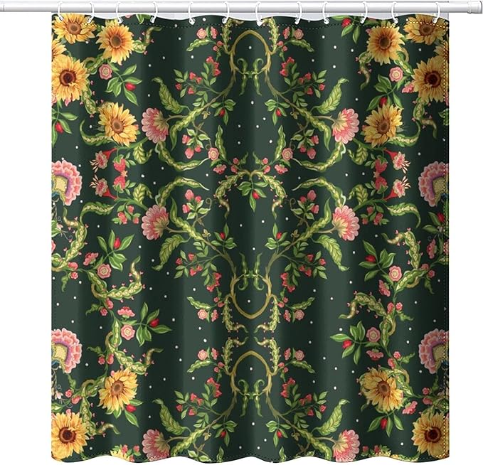 Modern Abstract William Morris Art Shower Curtain,Fantasy Galaxy Boho Floral Sunflower Bath Curtain 84L x72W Washable Cloth Fabric Bathroom Decor Set with Hooks