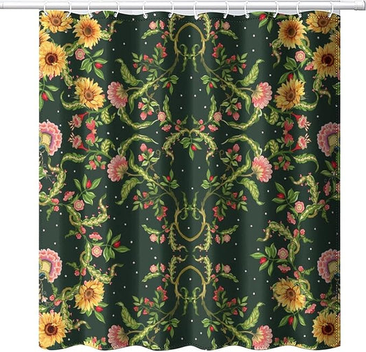 Modern Abstract William Morris Art Shower Curtain,Fantasy Galaxy Boho Floral Sunflower Bath Curtain 84L x72W Washable Cloth Fabric Bathroom Decor Set with Hooks