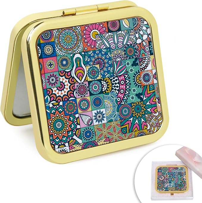 Compact Mirror, Travel Makeup Mirror with Magnifying, Double Sided Portable Hand Mirror for Handbag and Pocket Golden