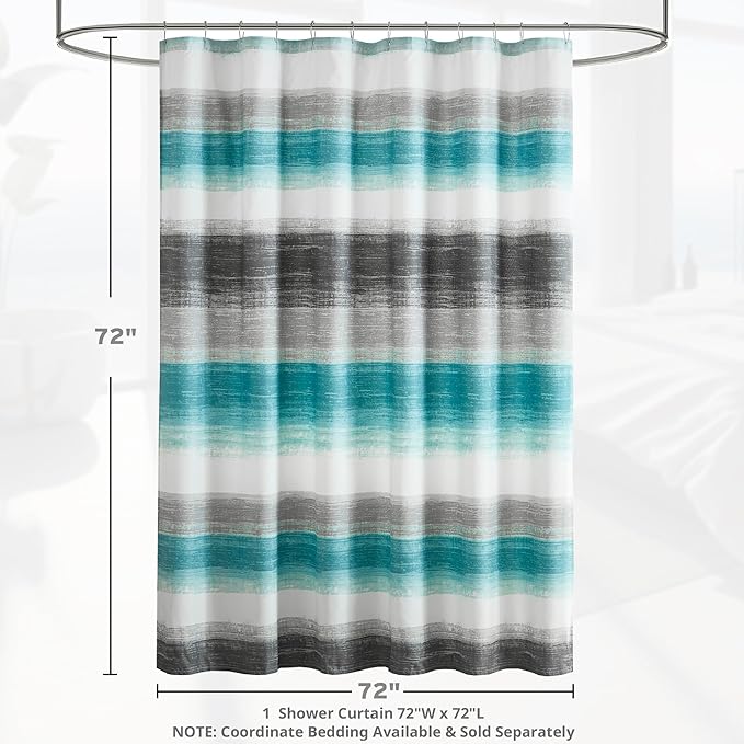 Madison Park Essentials Shower Curtain, Watercolor Print Multi Blue Shower Curtain for Bath Room, Modern Bathroom Décor, Machine Washable, Microfiber Fabric Shower Curtain, Saben, 72x72 Aqua/Grey
