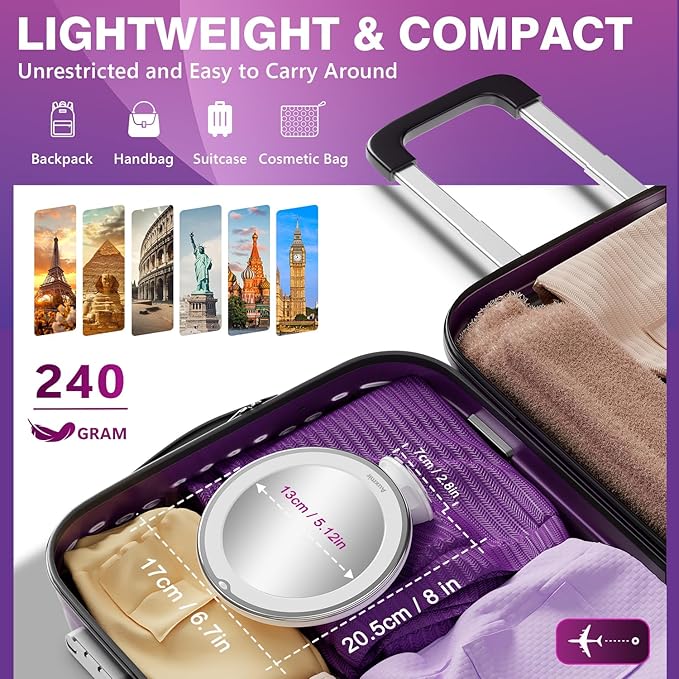 Auxmir 2026 Upgraded 30X Magnifying Mirror with Light, Makeup Mirror with 2-Level Lights, Portable Magnifying Mirror Suction Cup and Tweezers, 360° Swivel, Vanity Bathroom Mirror for Home Travel