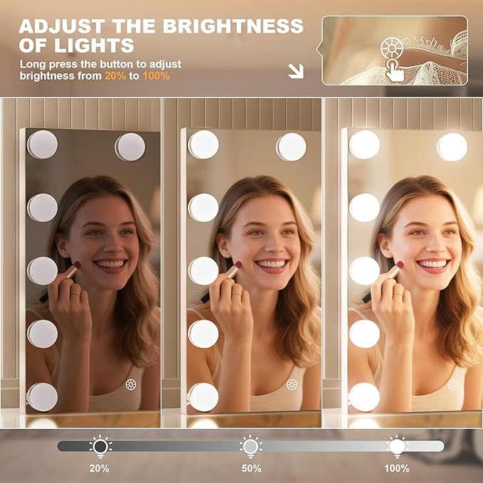 MINISO Vanity Mirror with Lights - 9.8" x 13.8" Hollywood Makeup Mirror with Adjustable Brightness,3 Modes Light