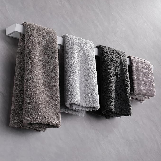 GERZWY 30-Inch Towel Bar, SUS 304 Stainless Steel Modern Square Style Bath Towel Bar Wall Mount, White