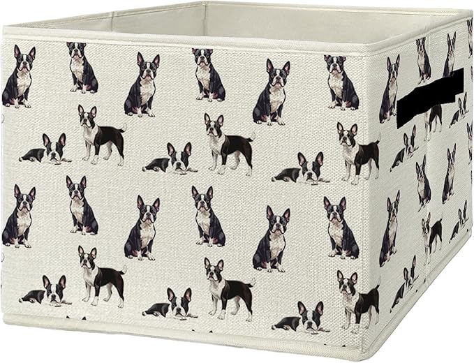 Boston Terrier Gifts Storage Bins & Boxes with Handles, Dog Foldable Basket for Organizing Dog Lovers,Boston Terrier Christmas Collapsible Laundry Hampers for Bedroom Bathroom Clothes Toys Books