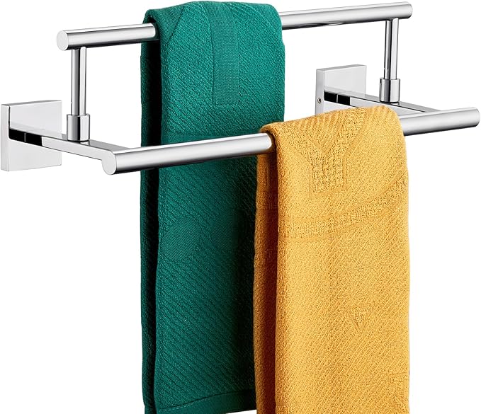 KOKOSIRI Towel Bars Chrome 16-Inch Bathroom Double Towel Holder for Garage Kitchen Toilet Wall Mount Polished Stainless Steel B5009CH-L16