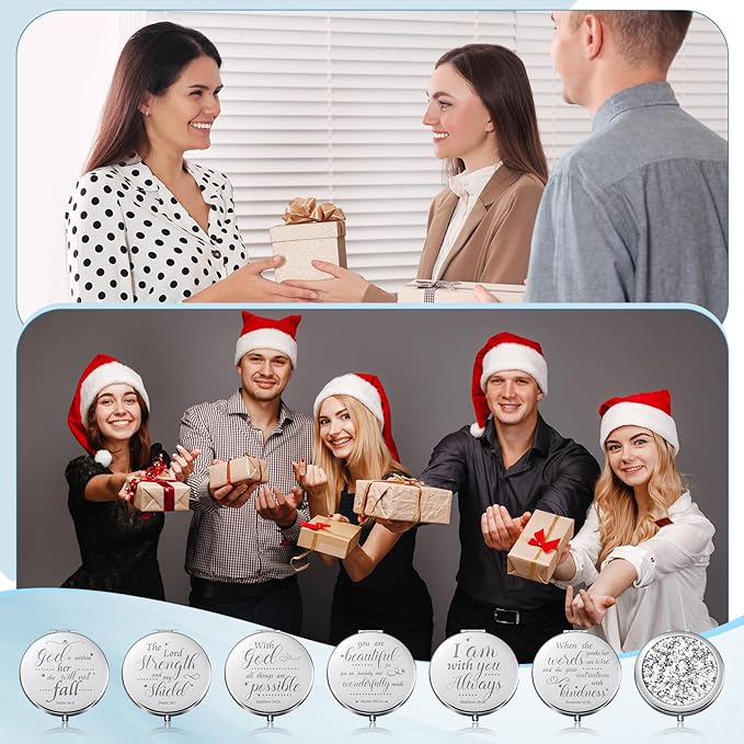 Thyle 12 Pcs Christian Compact Mirror Gifts for Women Mother's Day Nurse Week Bible Verse Wallet Mirror Bulk Hand Makeup Compact Religious Baptism for Holy Communion Teacher(Same,Silver)