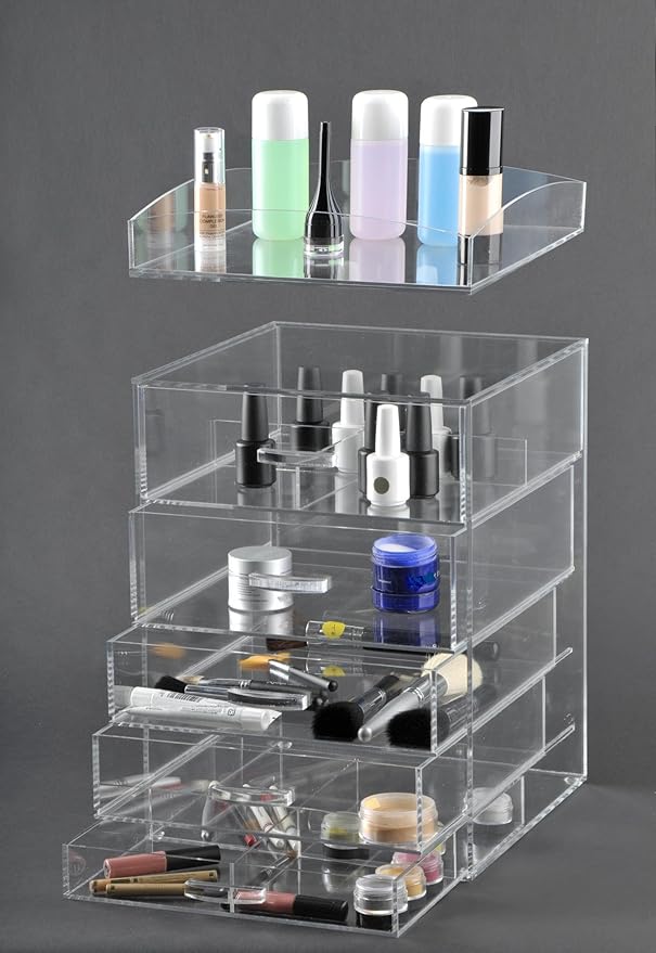 GlamoureBox Acrylic Cosmetic Cube Organizer Makeup Case 5-Drawer (A5)