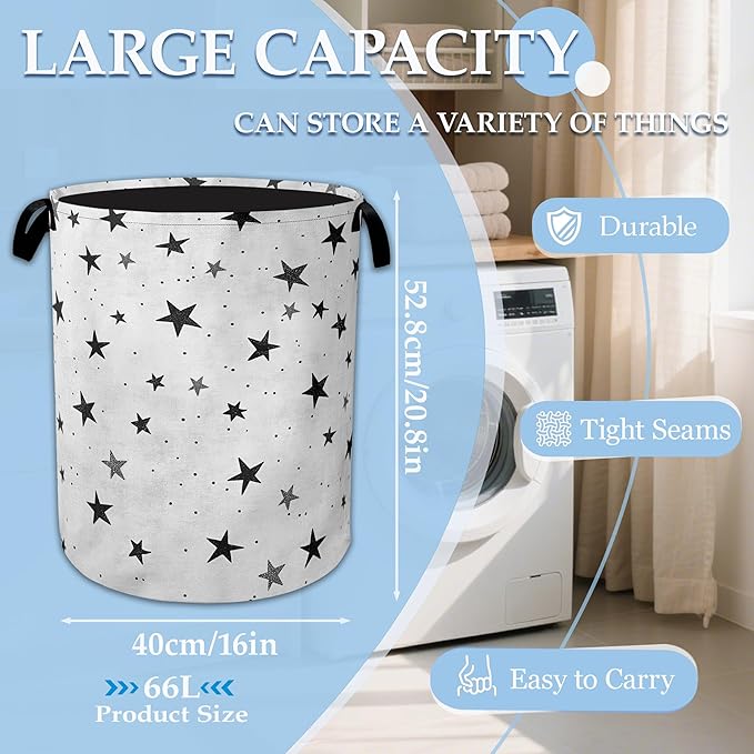 Star Laundry Basket Collapsible Laundry Hamper with Handle, Oxford Clothes Toy Storage Bin for Bathroom Bedroom Room Decor 16" X 20.8"